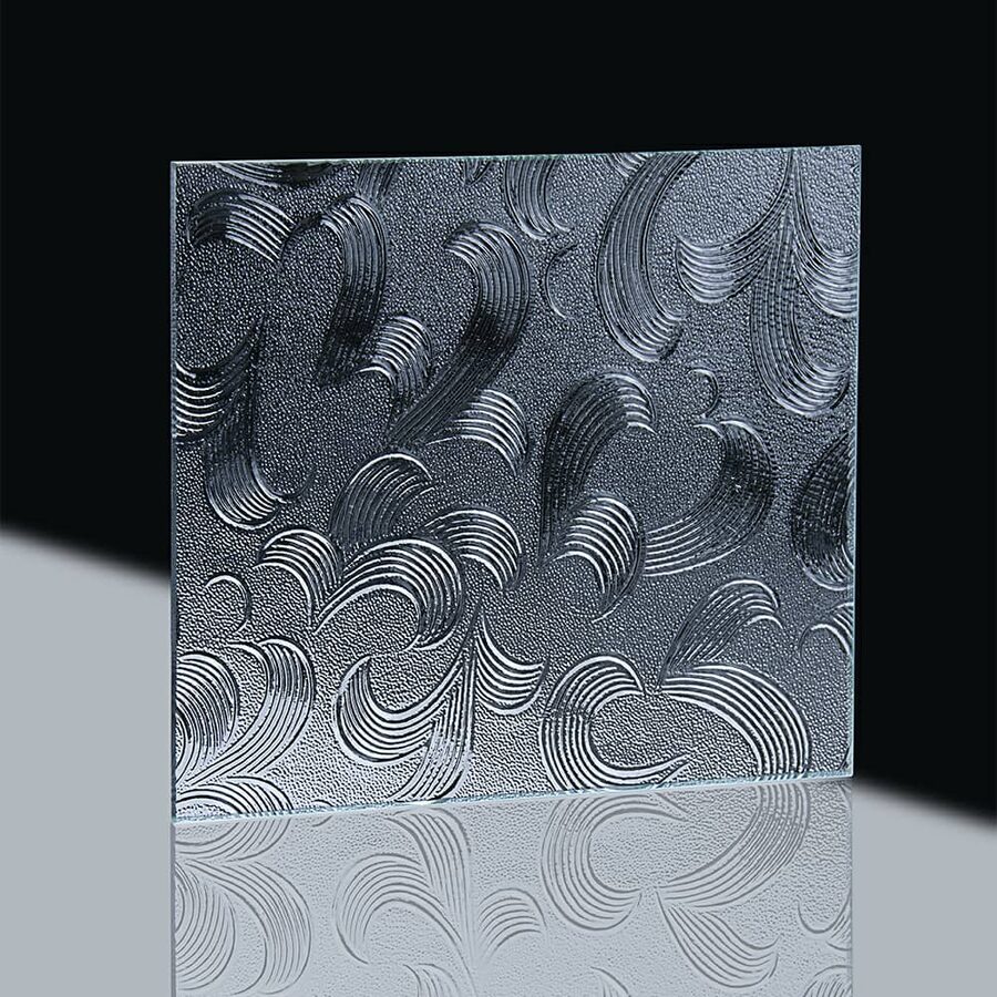 Close-up of textured, patterned designed glass