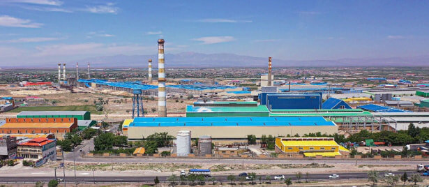 Aerial view of a Sahand Industrial Group glass manufacturing complex in Tabriz, Iran